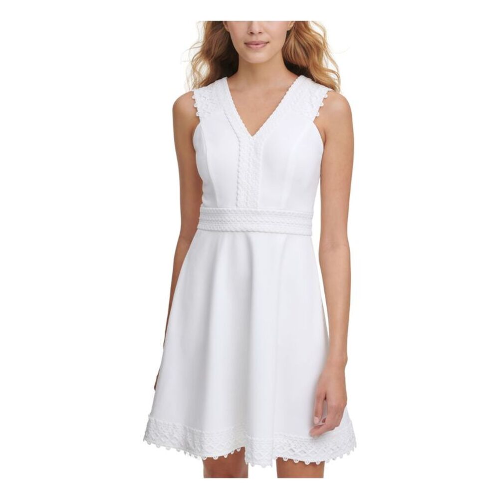 NWT KENSIE DRESSES Womens Ivory Above The Knee Cocktail Fit + Flare Dress 10